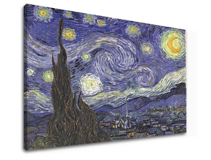 Vintage obraz na plátne s motívom Vincent van Gogh - Hviezdna noc, nočná obloha, hviezdy, mapa, príroda v bielo-modrých odtieňoch, vhodný do pracovne – produkt