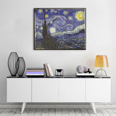 Vintage obraz na plátne s motívom Vincent van Gogh - Hviezdna noc, nočná obloha, hviezdy, mapa, príroda v bielo-modrých odtieňoch, vhodný do pracovne – hlavný