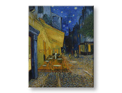Vintage obraz na plátne s motívom Vincent van Gogh - Café Terrace at Night v modro-čiernych odtieňoch, pokojná atmosféra, mestský život a samota – produkt, pohľad 2