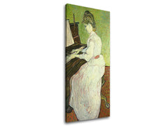 Vintage obraz na plátne s motívom Vincent van Gogh - Marguerite Gachet pri klavíri, klavír, hudobný motív, príroda v bielo-hnedých odtieňoch – hlavný