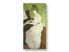 Vintage obraz na plátne s motívom Vincent van Gogh - Marguerite Gachet pri klavíri, klavír, hudobný motív, príroda v bielo-hnedých odtieňoch – produkt