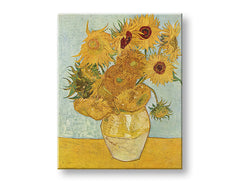 Vintage obraz na plátne s motívom Vincent van Gogh - Váza s dvanástimi slnečnicami, váza, kvety v modro-žltých odtieňoch, živá atmosféra, vhodný do obývačky – produkt, pohľad 2
