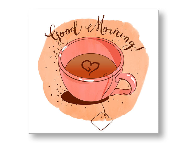 Obraz na plátne s motívom srdce v hnedo-ružových odtieňoch, veselá atmosféra, láska, vhodný do kuchyne | Obraz na stenu s textom Good morning – hlavný