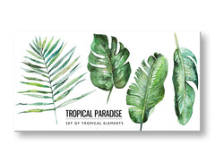 Industriálny obraz na plátne s motívom príroda v bielo-zelených odtieňoch, svieža atmosféra, príroda, vhodný do obývačky | Obraz na stenu s textom Tropical paradise – hlavný