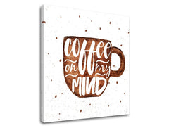 Moderný obraz s motívom šálka kávy, detský motív v bielo-hnedých odtieňoch | Obraz na stenu s textom Coffee on my mind – náhľad