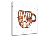 Moderný obraz na plátne s motívom šálka kávy, detský motív v bielo-hnedých odtieňoch, útulná atmosféra | Obraz na stenu s textom Coffee on my mind – produkt