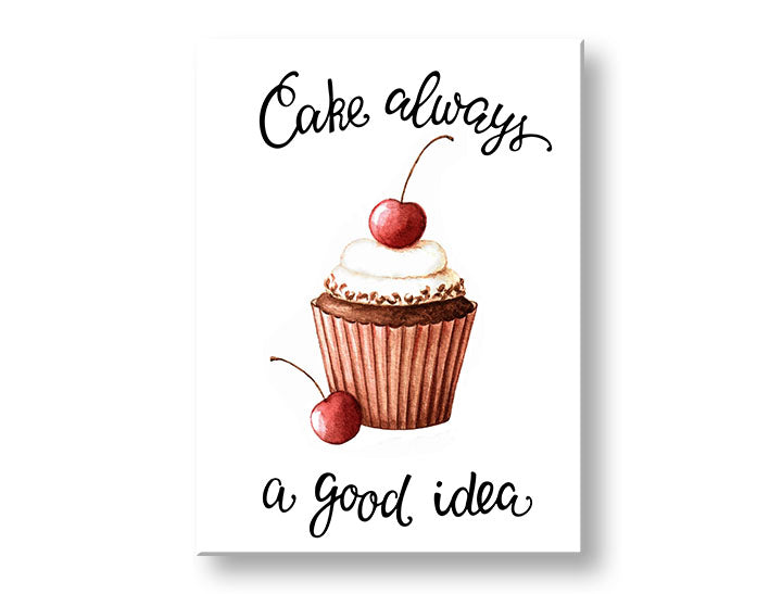 Obraz na plátne s motívom príroda v bielo-hnedých odtieňoch, veselá atmosféra, vhodný do kuchyne | Obraz na stenu s textom Cake always a good idea – hlavný