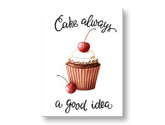 Obraz na plátne s motívom príroda v bielo-hnedých odtieňoch, veselá atmosféra, vhodný do kuchyne | Obraz na stenu s textom Cake always a good idea – hlavný