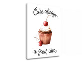 Moderný obraz na plátne s motívom príroda v bielo-hnedých odtieňoch, veselá atmosféra, vhodný do kuchyne | Obraz na stenu s textom Cake always a good idea – produkt