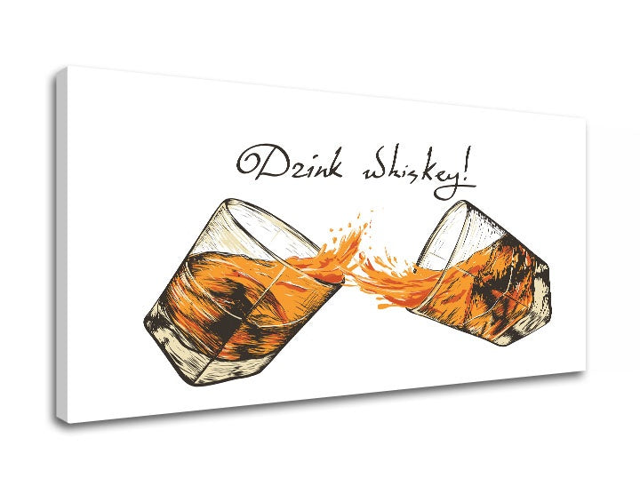 Industriálny obraz s motívom krajina v bielo-čiernych odtieňoch | Obraz na stenu s textom Drink whiskey, oslava – náhľad