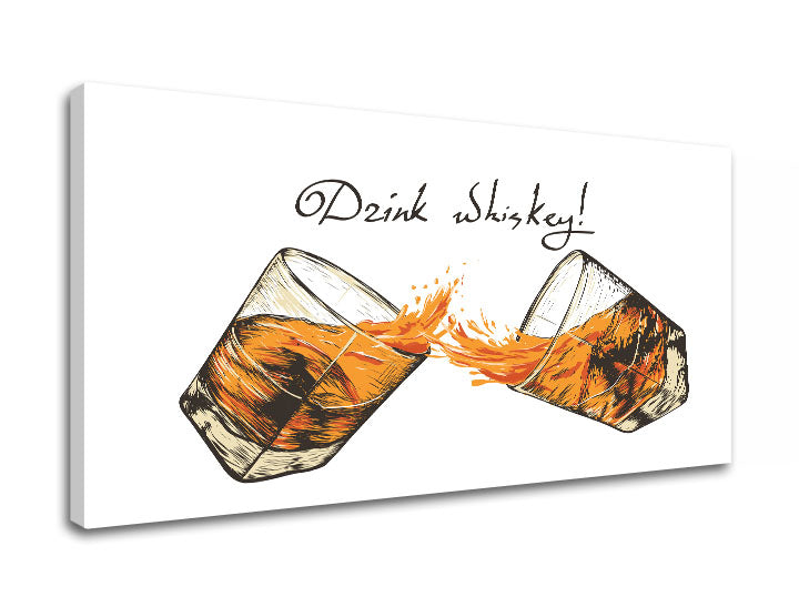 Industriálny obraz na plátne s motívom krajina v bielo-čiernych odtieňoch, veselá atmosféra, oslava | Obraz na stenu s textom Drink whiskey – produkt