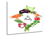 Moderný obraz na plátne s motívom slávna osobnosť v bielo-fialových odtieňoch, svieža atmosféra, vhodný do kuchyne | Obraz na stenu s textom Be healthy – produkt