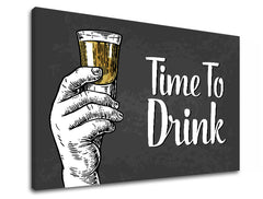 Vintage obraz na plátne s motívom detský motív v bielo-zlatých odtieňoch | Obraz na stenu s textom Time to drink, nástenná dekorácia – produkt