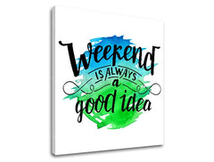 Moderný obraz s motívom detský motív v modro-zelených odtieňoch | Obraz na stenu s textom Weekend, čas – náhľad