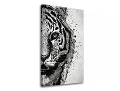Moderný obraz na plátne s motívom TIGER 001, tiger, krajina v bielo-sivých odtieňoch, intenzívna atmosféra, príroda a sila, vhodný do pracovne – produkt