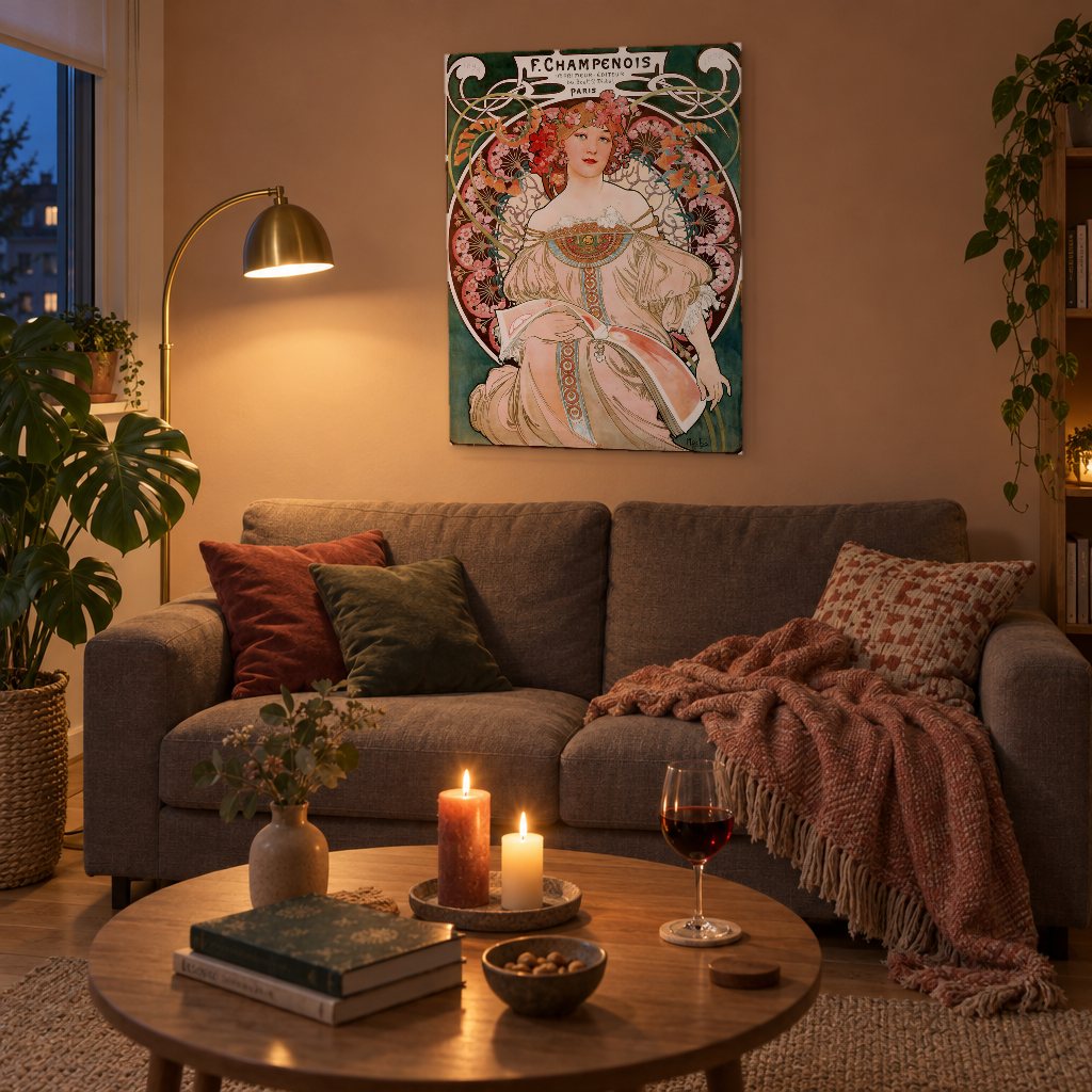 Obraz F. Champenois – plagát – Alfons Mucha na plátne v obývačke