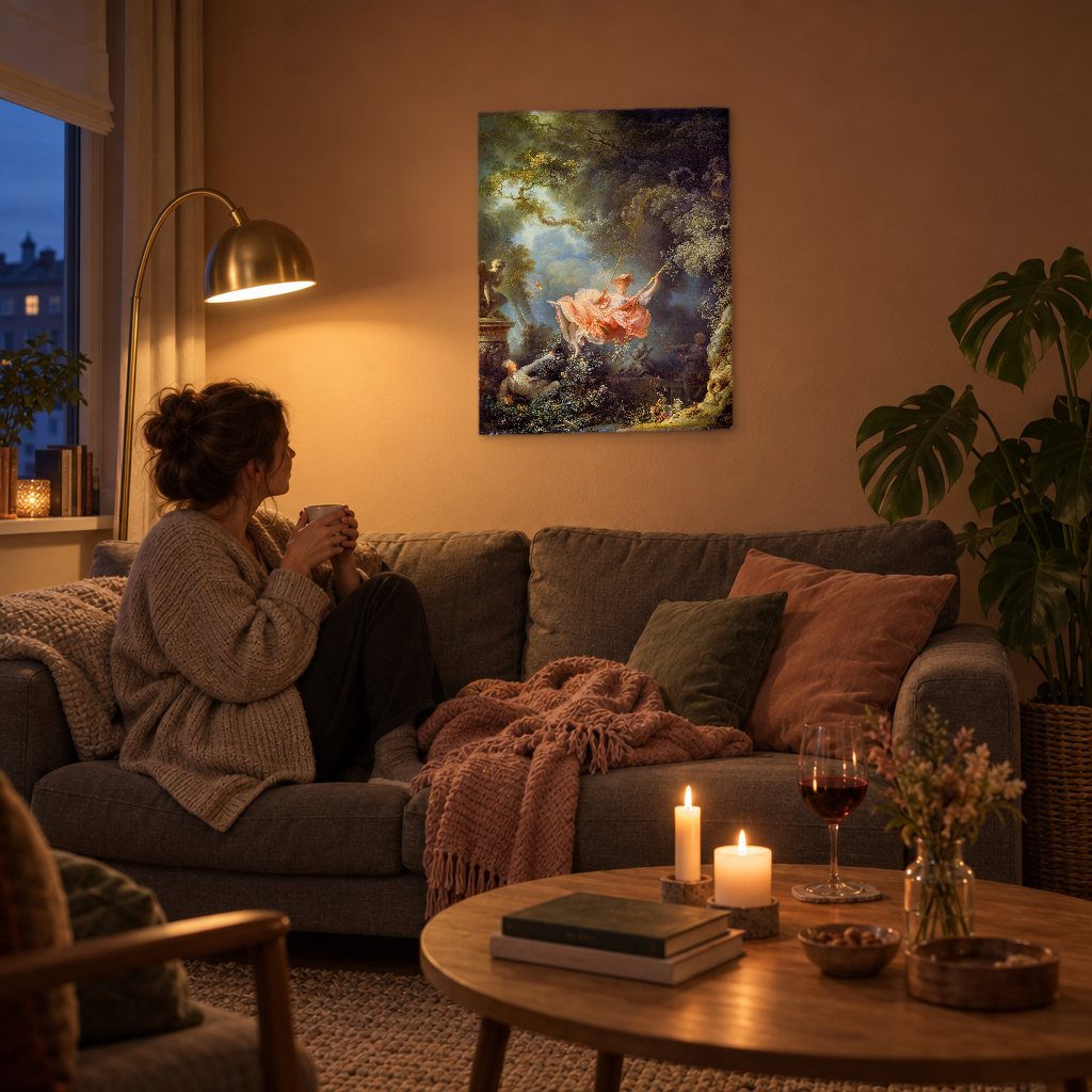 Obraz Hojdačka – Jean-Honoré Fragonard na plátne v obývačke