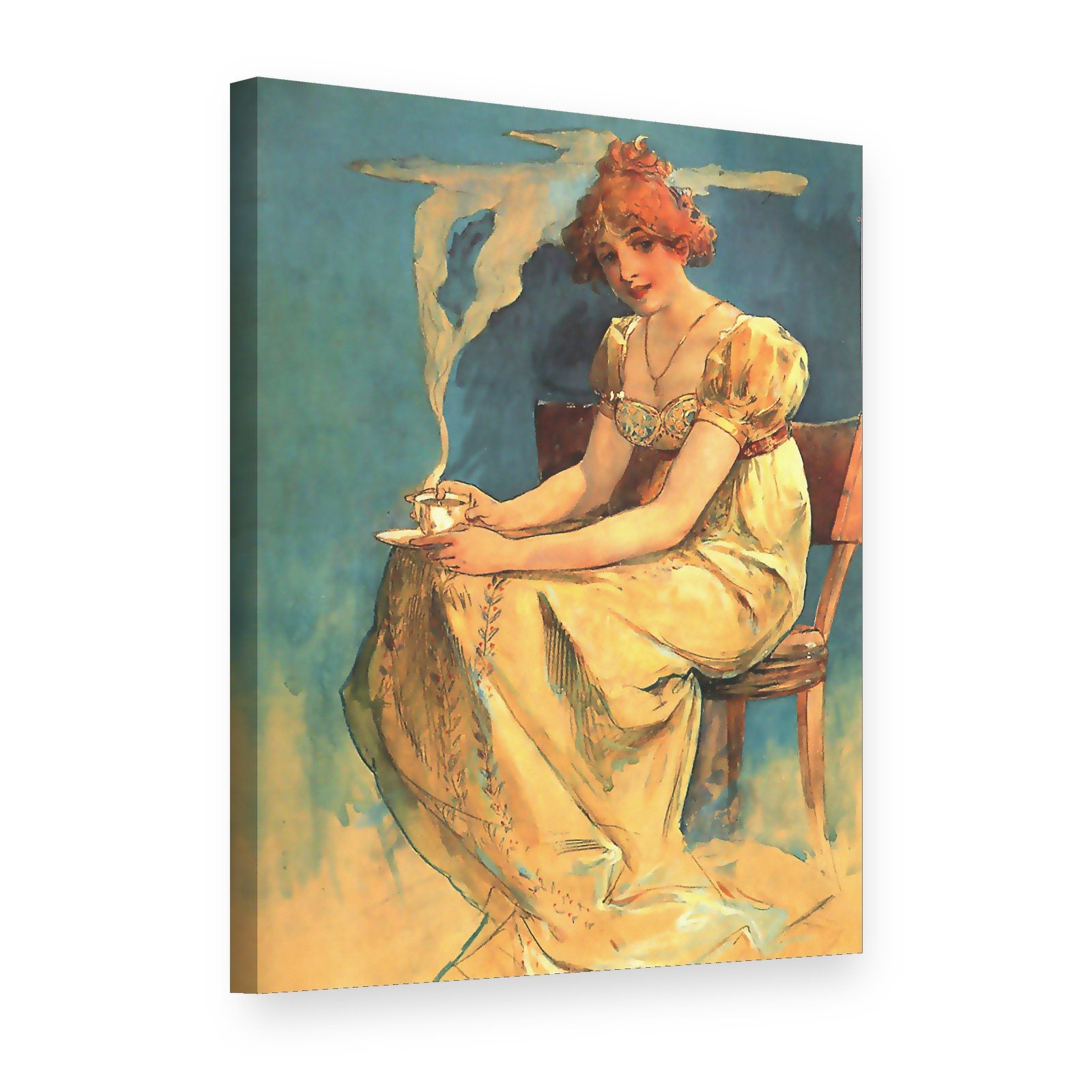 Obraz Káva – Alfons Mucha na plátne, 3D pohľad