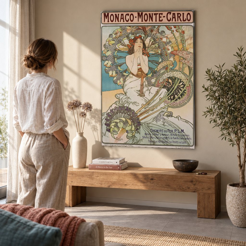 Obraz Monako Monte Carlo – Alfons Mucha na plátne v obývačke
