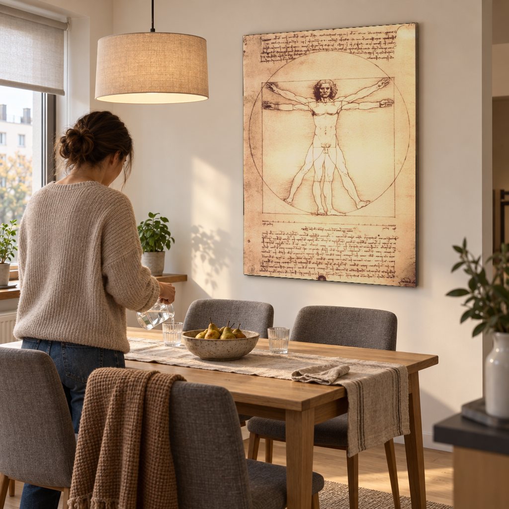 Obraz Vitruviánsky muž – Leonardo da Vinci na plátne v jedálni
