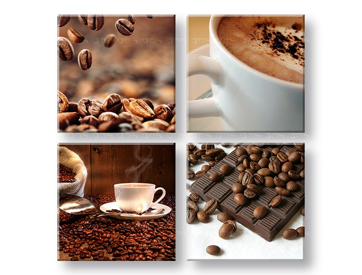 Kolážový obraz s motívom Coffee time, šálka kávy, náboženský motív v béžovo-hnedých odtieňoch | Obraz na stenu Coffee time – náhľad