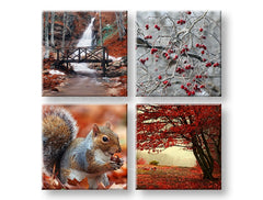Kolážový obraz s motívom Beauty of Autumn, vodopád, krajina v hnedo-oranžových odtieňoch | Obraz na stenu Beauty of Autumn, príroda – náhľad