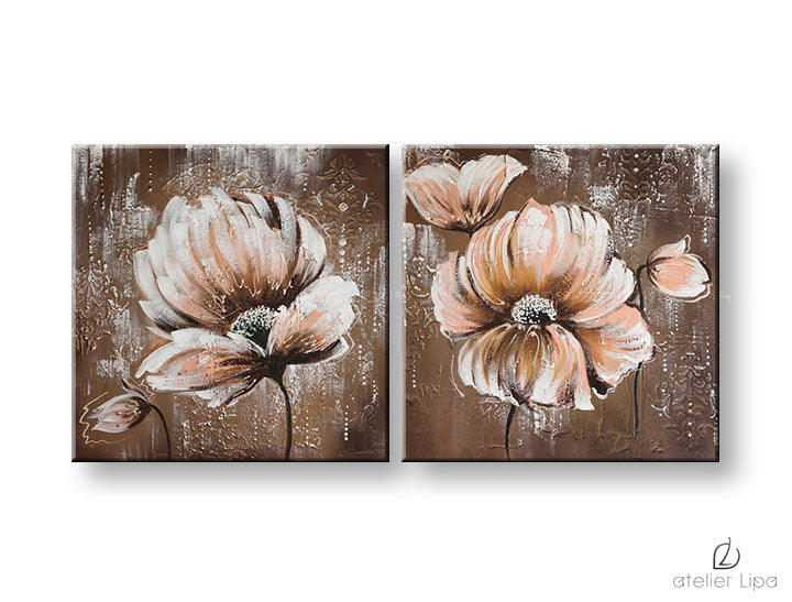 Industriálny obraz na plátne s motívom kvety, mak, botanický motív, príroda v bielo-béžových odtieňoch, pokojná atmosféra, príroda, vhodný do chodby – hlavný