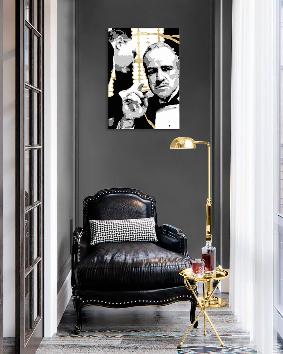 Ručne maľovaný obraz na plátne s motívom PREMIUM ART – The Godfather, automobil v bielo-zlatých odtieňoch, dramatická atmosféra | Obrazy na plátne - PREMIUM ART – The Godfather – produkt