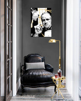 Ručne maľovaný obraz na plátne s motívom PREMIUM ART – The Godfather, automobil v bielo-zlatých odtieňoch, dramatická atmosféra | Obrazy na plátne - PREMIUM ART – The Godfather – produkt