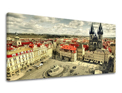 Klasický obraz na plátne s motívom Panoráma MESTO PRAHA, architektúra, mestský motív, náboženský motív v béžovo-červených odtieňoch, vhodný do pracovne – hlavný