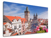 Klasický obraz na plátne s motívom MESTO PRAHA, Praha v bielo-modrých odtieňoch, živá atmosféra, mestský život, vhodný do kancelárie | Obraz na stenu MESTO PRAHA – hlavný