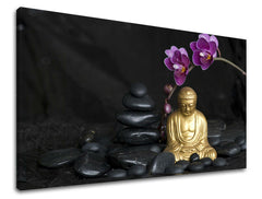 Klasický obraz na plátne s motívom FENG SHUI v fialovo-zlatých odtieňoch, pokojná atmosféra, vnútorný pokoj, vhodný do obývačky | Obraz na stenu FENG SHUI – hlavný