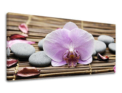 Klasický obraz na plátne s motívom PANORÁMA FENG SHUI, orchidea, feng shui, krajina, príroda v sivých odtieňoch, pokojná atmosféra, vhodný do obývačky – hlavný