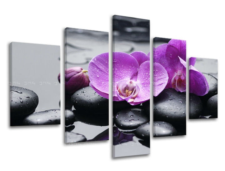Industriálny obraz na plátne s motívom FENG SHUI, orchidea, kvety, krajina, príroda v sivých odtieňoch, pokojná atmosféra, príroda a minimalizmus – hlavný