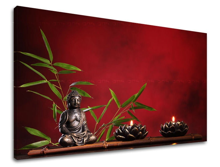 Klasický obraz na plátne s motívom FENG SHUI, mapa, príroda v zeleno-červených odtieňoch, pokojná atmosféra, vhodný do obývačky | Obraz na stenu FENG SHUI – hlavný