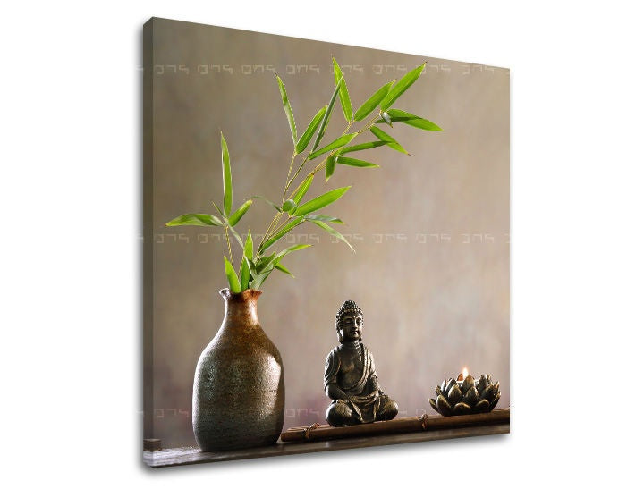 Klasický obraz na plátne s motívom FENG SHUI, krajina, príroda v modro-strieborných odtieňoch, pokojná atmosféra, vnútorný pokoj a príroda, vhodný do obývačky – hlavný