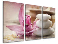 Klasický obraz na plátne s motívom FENG SHUI, orchidea, kvety, príroda v bielo-béžových odtieňoch, pokojná atmosféra, príroda, vhodný do obývačky – hlavný