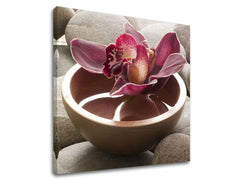 Klasický obraz na plátne s motívom FENG SHUI, orchidea, kvet, krajina, príroda v modro-strieborných odtieňoch, pokojná atmosféra, vhodný do obývačky – hlavný