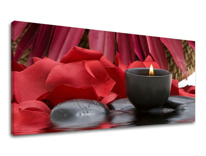 Klasický obraz na plátne s motívom PANORÁMA FENG SHUI, feng shui v červeno-čiernych odtieňoch, pokojná atmosféra, romantika, vhodný do obývačky – hlavný