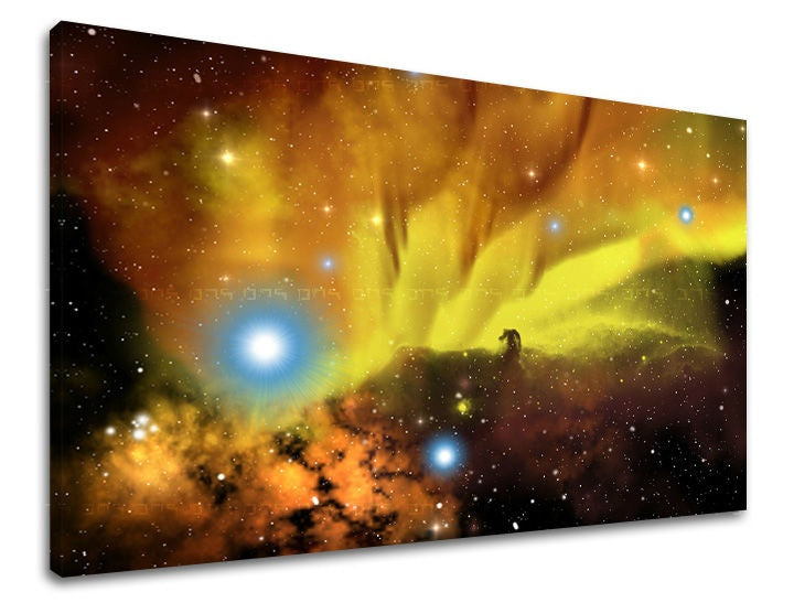 Obraz na plátne s motívom hviezdy, silueta, galaxia, vesmír v modro-oranžových odtieňoch, éterická atmosféra, samota, vhodný do obývačky – hlavný