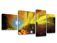 Klasický obraz na plátne s motívom hviezdy, galaxia, krajina, mapa, príroda v bielo-oranžových odtieňoch, éterická atmosféra, príroda, viacdielné prevedenie – hlavný