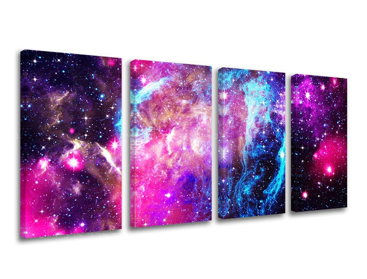 Moderný obraz na plátne s motívom hviezdy, galaxia, krajina, vesmír v bielo-fialových odtieňoch, éterická atmosféra, viacdielné prevedenie, vhodný do obývačky – hlavný