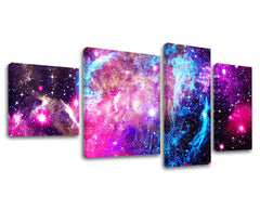 Pop art obraz na plátne s motívom hviezdy, galaxia, mapa, vesmír v bielo-fialových odtieňoch, éterická atmosféra, sny, viacdielné prevedenie – hlavný