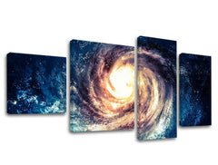 Moderný obraz na plátne s motívom galaxia, hviezdy, vesmír v bielo-modrých odtieňoch, majestátna atmosféra, viacdielné prevedenie, vhodný do pracovne – hlavný