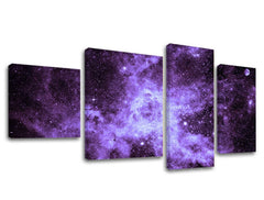 Pop art obraz na plátne s motívom galaxia, hviezdy, vesmír v bielo-fialových odtieňoch, viacdielné prevedenie | Obraz na stenu VESMÍR – hlavný