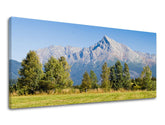 V boho štýle obraz na plátne s motívom PANORÁMA SLOVENSKO, les, obloha, krajina, príroda v modro-sivých odtieňoch, pokojná atmosféra, vhodný do obývačky – hlavný