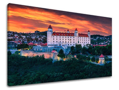 Klasický obraz s motívom SLOVENSKO, hrad, mesto v bielo-oranžových odtieňoch | Obraz na stenu SLOVENSKO, príroda – náhľad