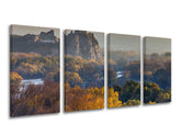 Klasický obraz na plátne s motívom SLOVENSKO, rieka, les, architektúra, detský motív v sivo-zelených odtieňoch, pokojná atmosféra, viacdielné prevedenie – hlavný