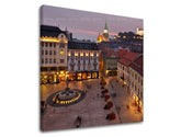 Klasický obraz na plátne s motívom SLOVENSKO, hrad, architektúra, detský motív, mapa v fialovo-oranžových odtieňoch, pokojná atmosféra, vhodný do chodby – hlavný