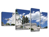 Klasický obraz na plátne s motívom SLOVENSKO, kostol, veža, obloha, oblaky v oranžovo-zelených odtieňoch, pokojná atmosféra, viacdielné prevedenie – hlavný
